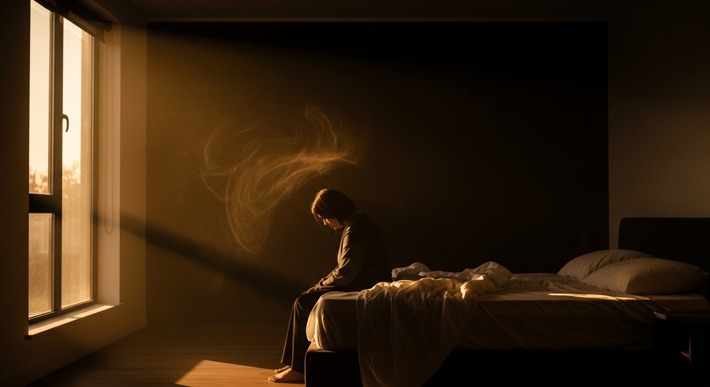 Pessoa na cama ao amanhecer